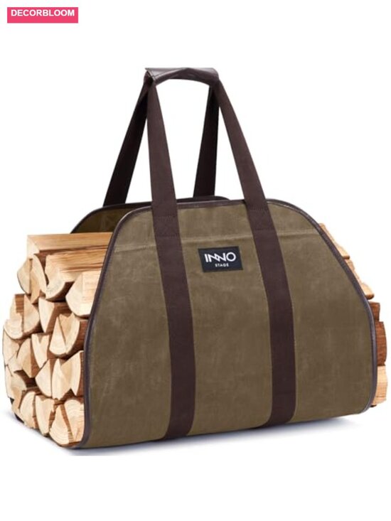 Other - Waxed Canvas Firewood Log Carrier Tote Bag with Leather Handles